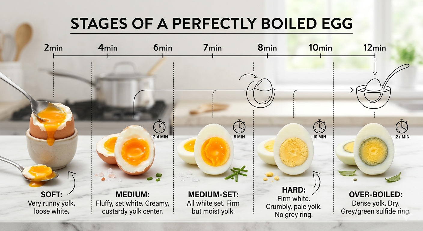 Boiled egg timing stages visual guide