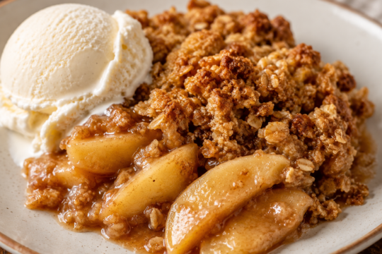 Apple Crisp Recipe — Tender cinnamon-spiced apples under a golden oat crisp topping — all the satisfaction of apple