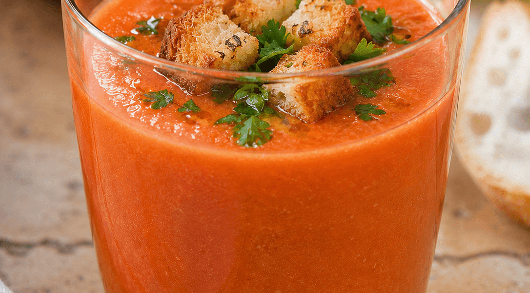 Gazpacho Recipe — The cold Spanish tomato soup that needs no heat — just ripe tomatoes, a blender