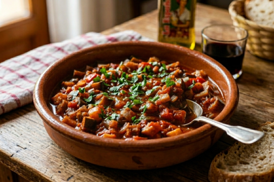 Pisto Recipe — Spain's slow-cooked vegetable stew — each vegetable given its own time in the pan before
